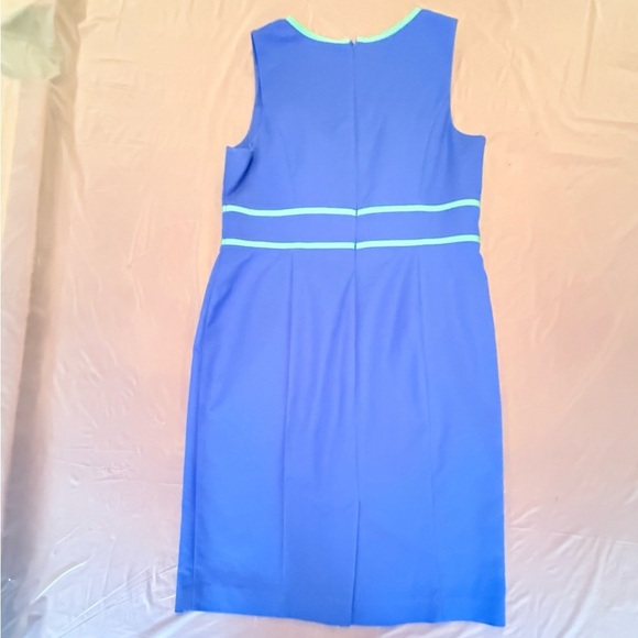 Anne Klein Blue/Green Contrast Trim Midi Sleeveless Sheath Dress Size 12/Large - Picture 3 of 10